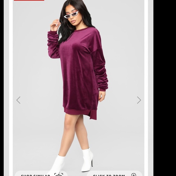 Cozy Velour Dress - Burgundy - Picture 4 of 5